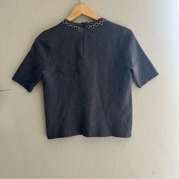 ZARA Knit Top with Chain Neckline Detail Size Medium | Chic & Minimalist Style - Picture 4 of 8